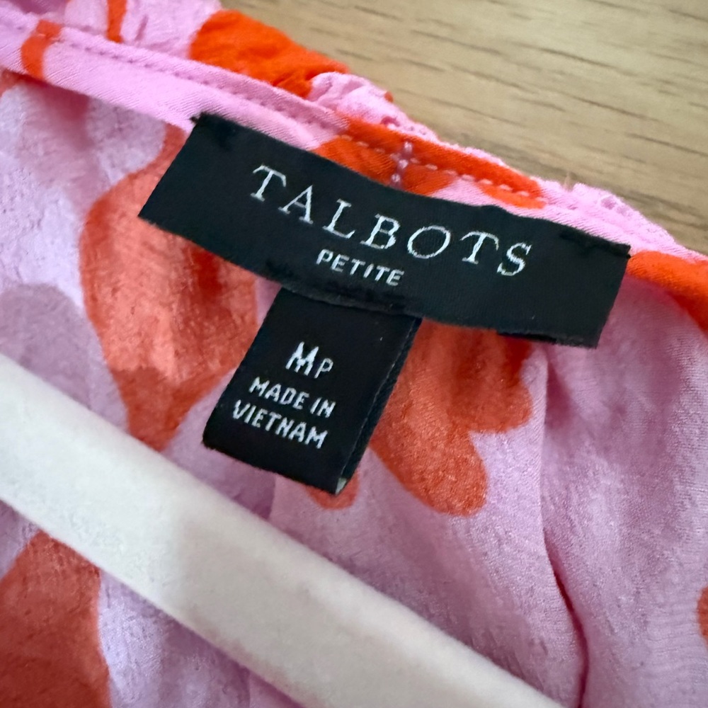 Talbots Pink and Red Graphic Blouse Short Sleeve - Picture 3 of 3